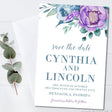 purple rose save the date cards elegant floral wedding design