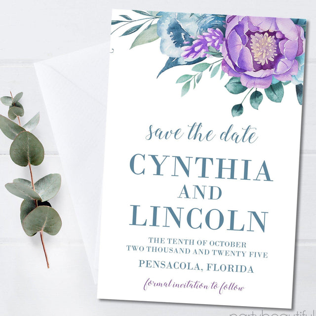 purple rose save the date cards elegant floral wedding design