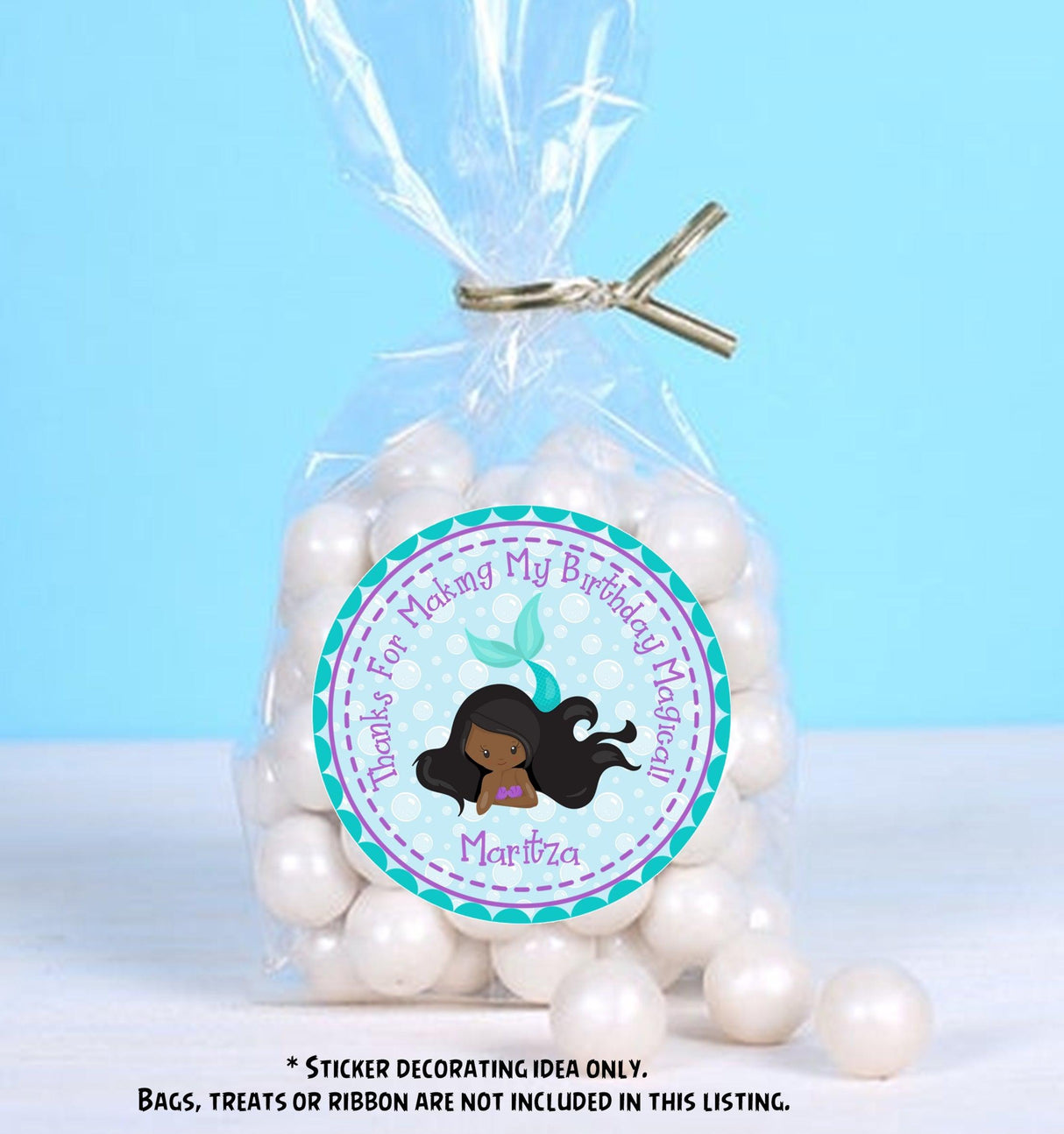 purple seashell top mermaid favor sticker