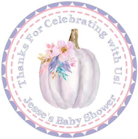 purple watercolor pumpkin baby shower sticker
