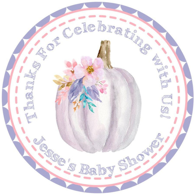 purple watercolor pumpkin baby shower sticker