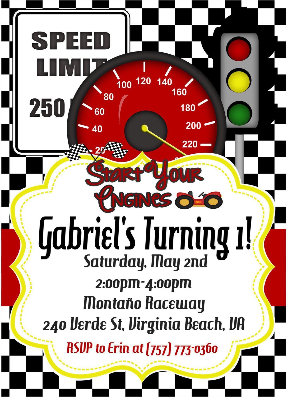 race car birthday party invitations speedometer racing design