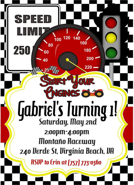 race car birthday party invitations speedometer racing design