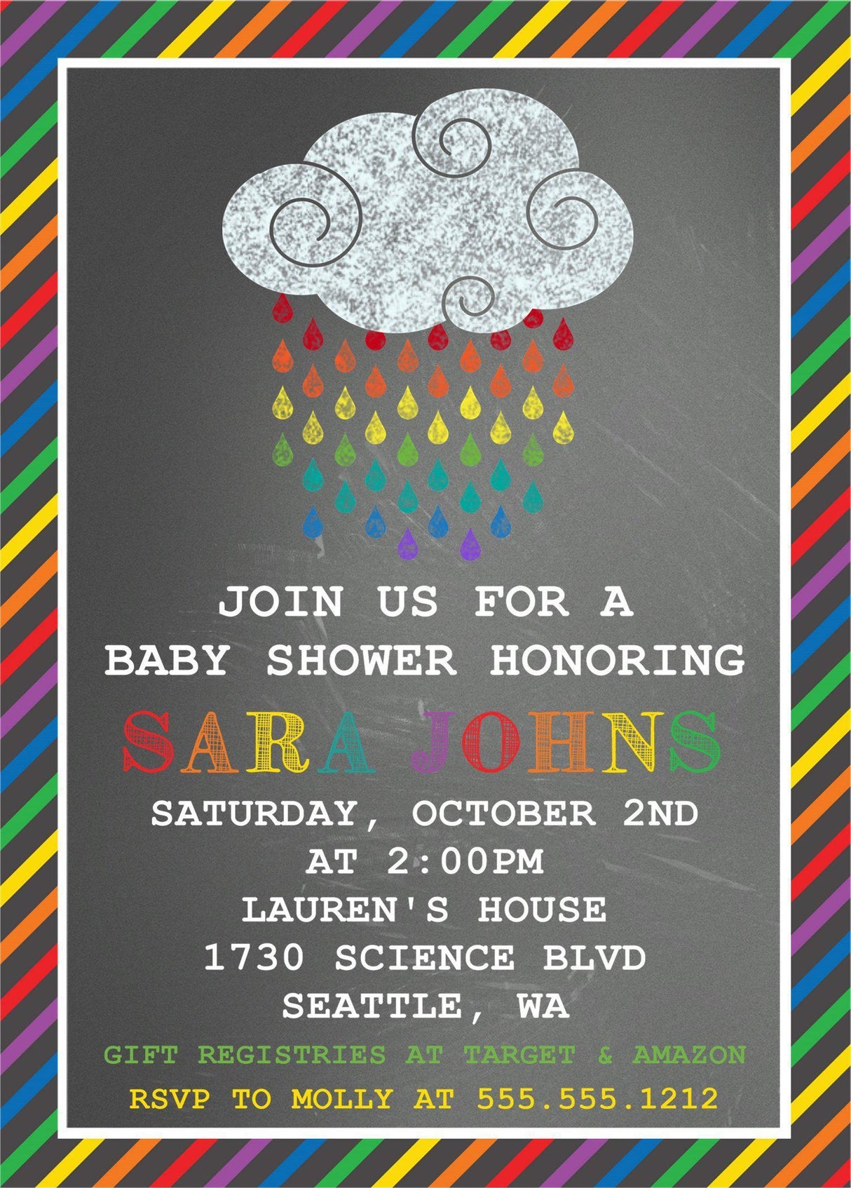 rainbow baby shower invitations colorful raindrop cloud design