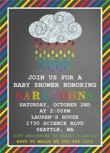 rainbow baby shower invitations colorful raindrop cloud design