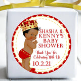 red and gold royal prince baby shower thank-you sticker