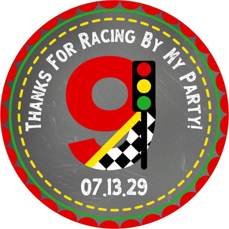 red and grey race car number nine birthday sticker