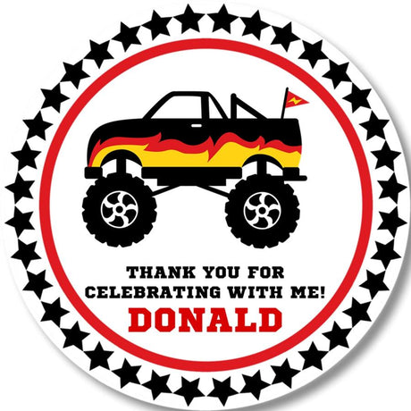 red black yellow monster truck birthday sticker
