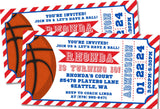 red blue basketball ticket birthday invitations