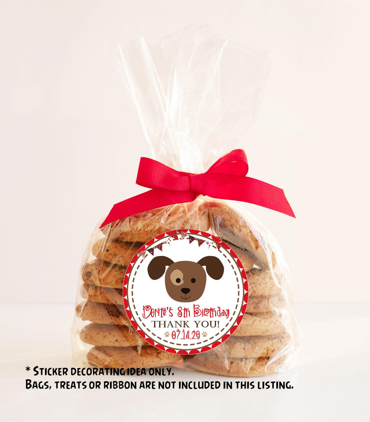 red dog theme birthday treat sticker