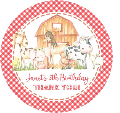 red farm animals birthday sticker