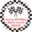 red stitched racing flag birthday party sticker