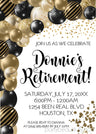 retirement party invitations black gold balloon design