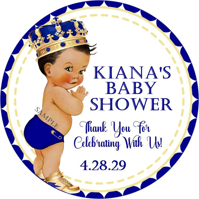 royal blue and gold little prince baby shower sticker