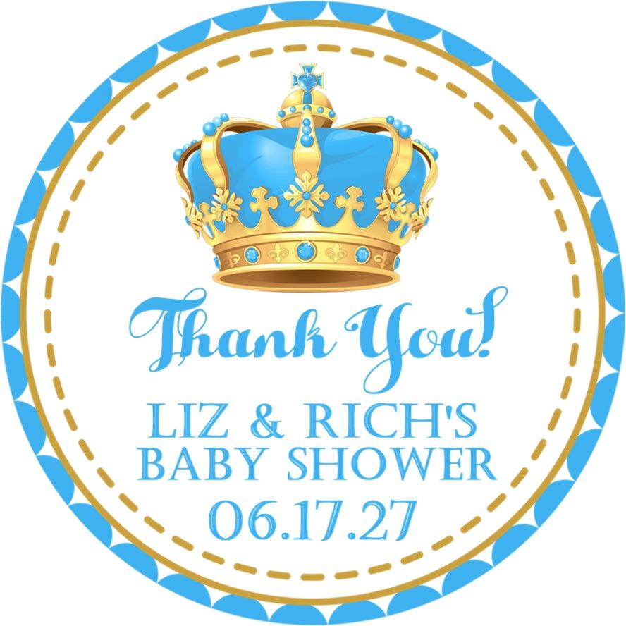 royal prince favor label in blue and gold