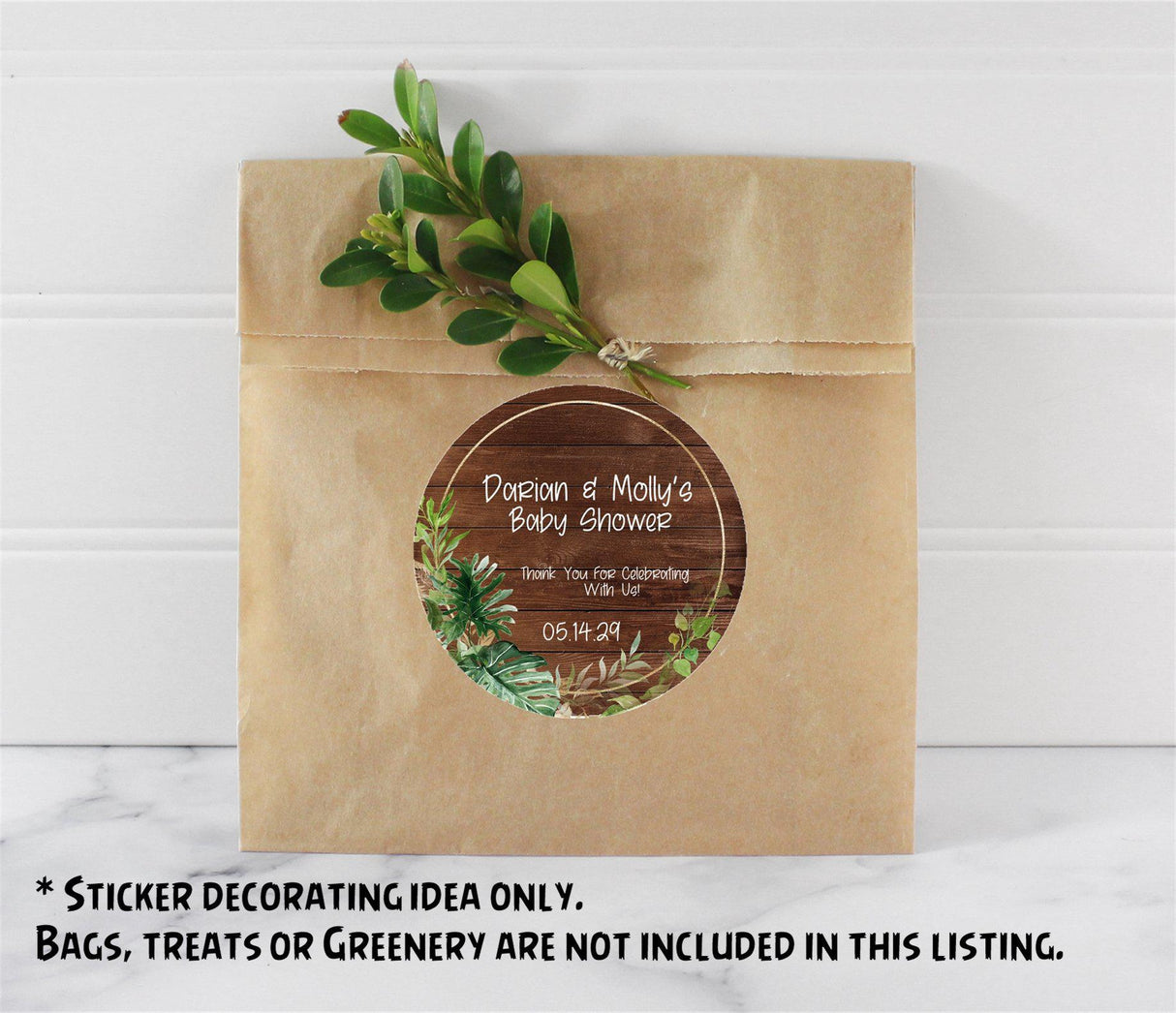 rustic greenery baby shower favor label