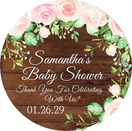 rustic wood floral baby shower sticker