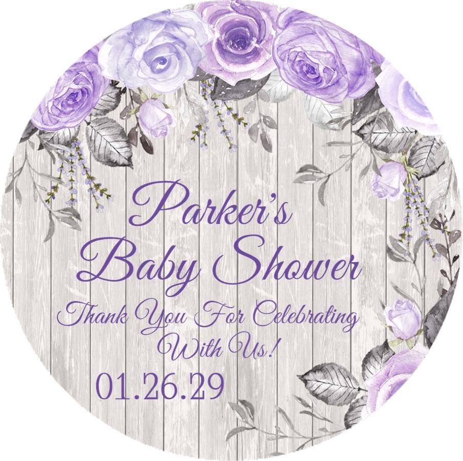 rustic wood lavender floral baby shower sticker