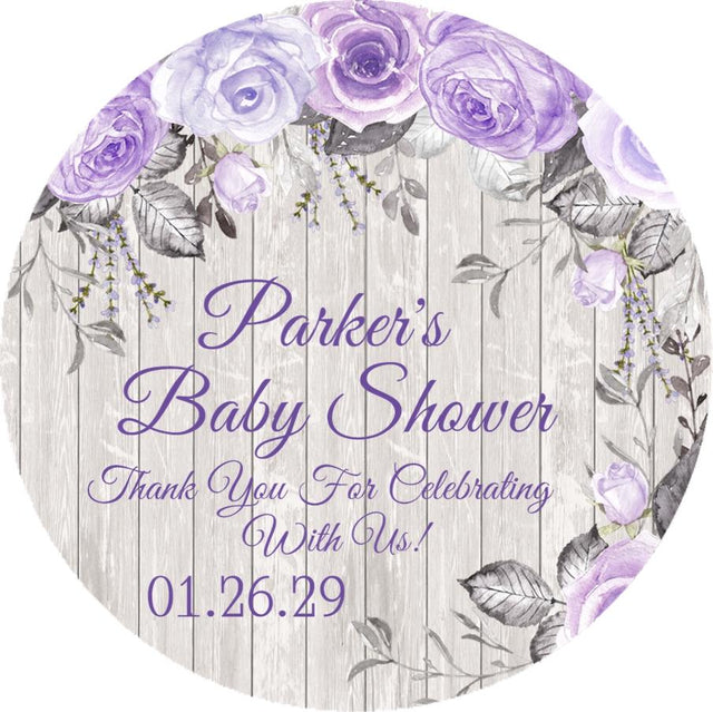 rustic wood lavender floral baby shower sticker