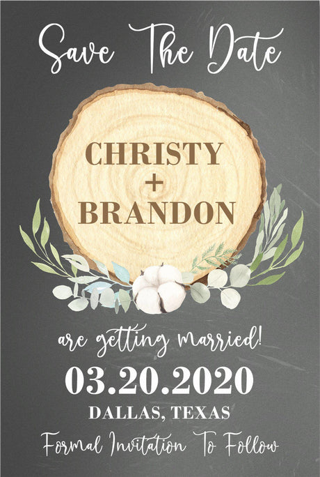 rustic wood slice save the date cards woodland wedding design
