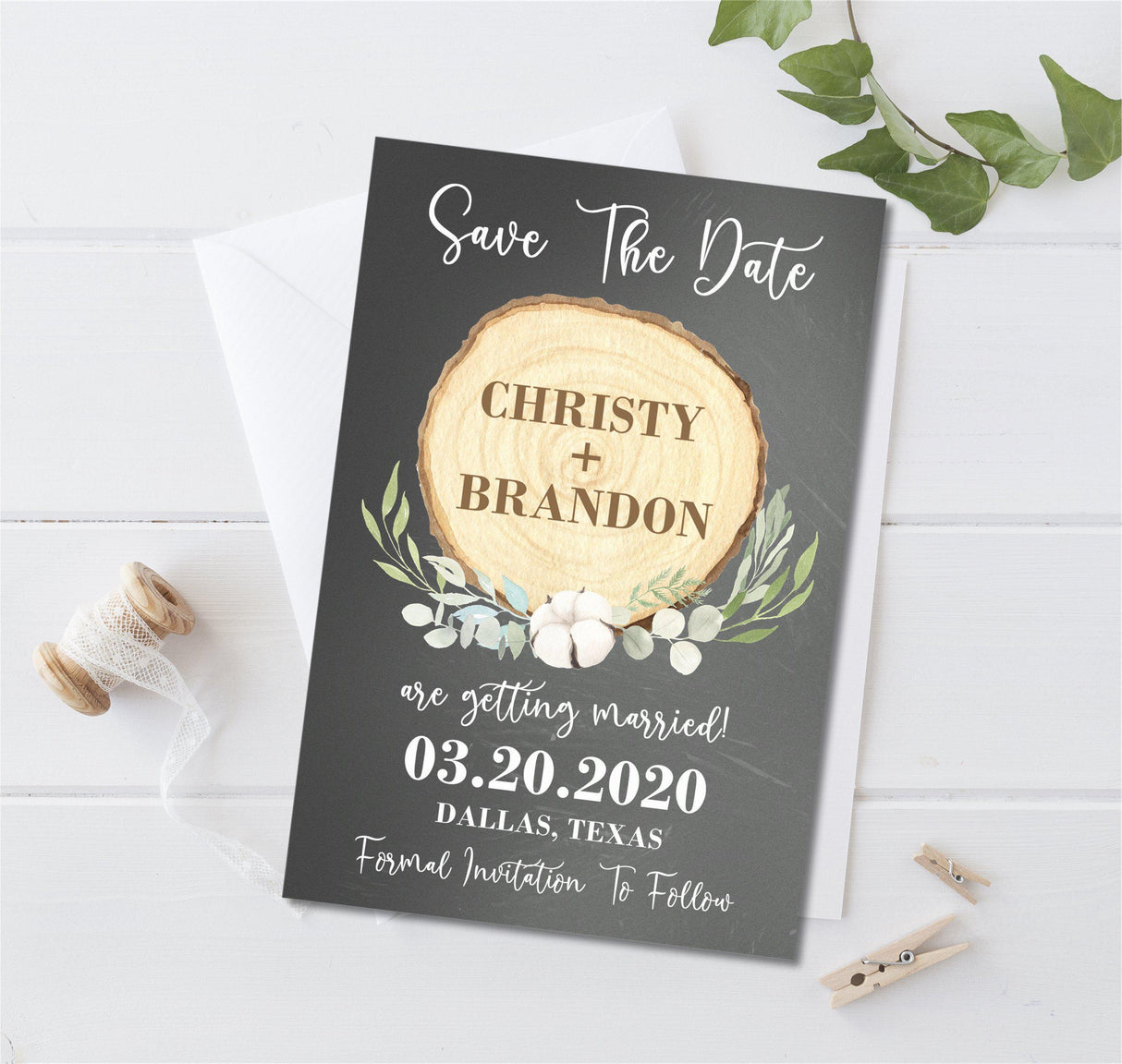 rustic woodland wedding save the date cards
