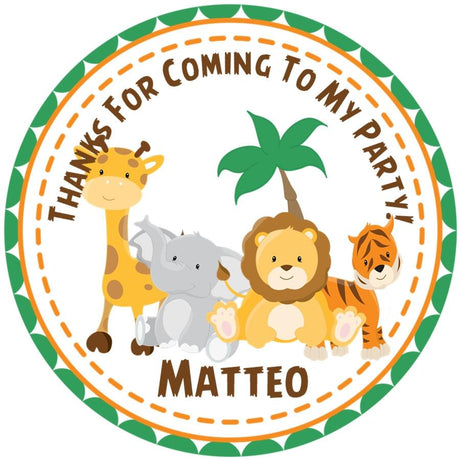 safari animals birthday sticker with giraffe elephant lion and tiger