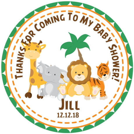 safari baby shower stickers with giraffe lion elephant tiger