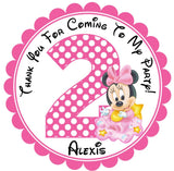 scalloped pink border Minnie themed party favor label