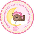 sleeping bear baby shower sticker with pink star balloon