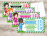 soccer birthday party invitations green ticket design