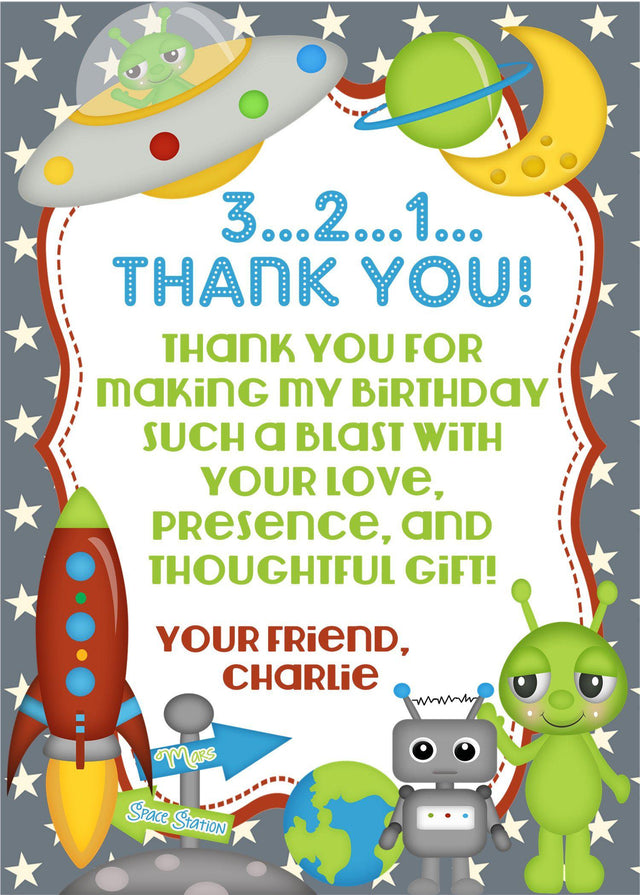 space birthday thank you cards colorful outer space design