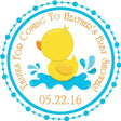 splashing rubber duck baby shower sticker in blue water