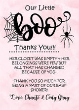 spooky cute baby shower thank you notes watercolor spiderweb theme