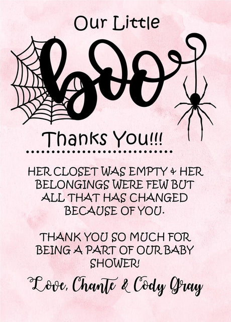 spooky cute baby shower thank you notes watercolor spiderweb theme