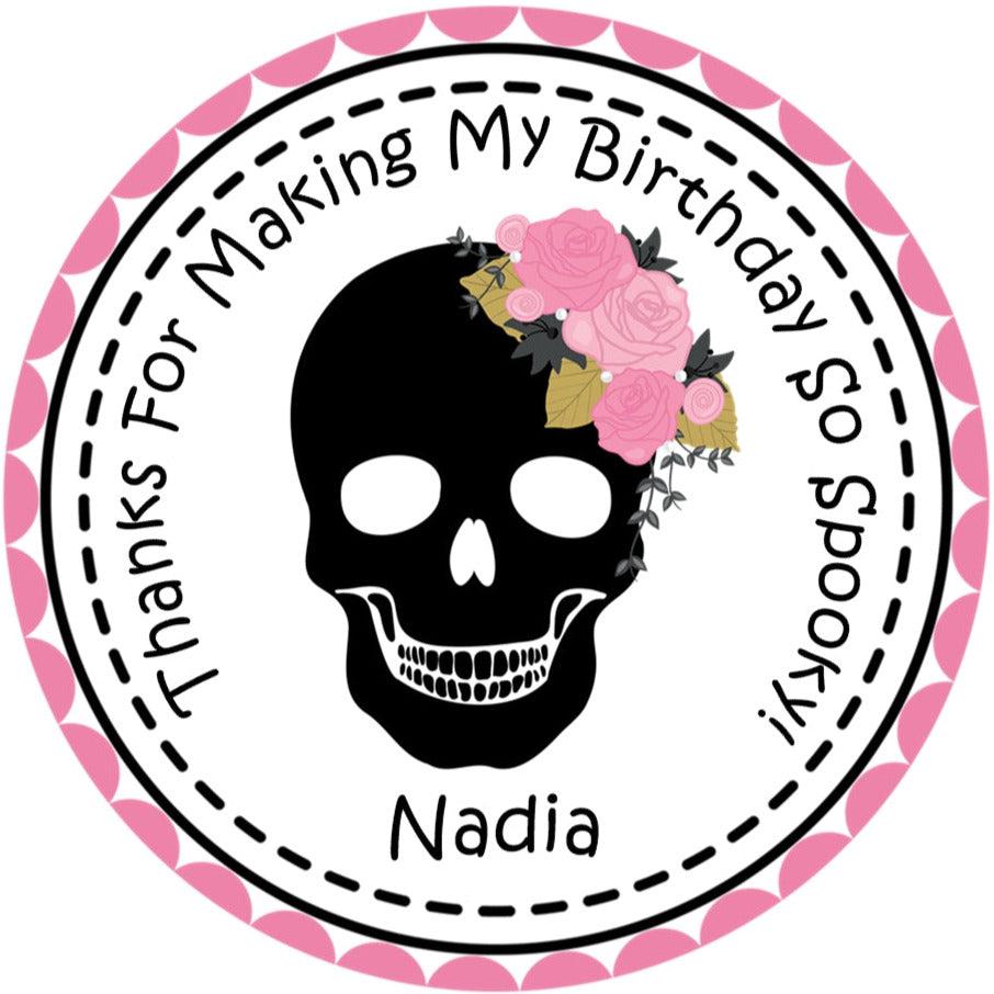 spooky cute skull party favor label