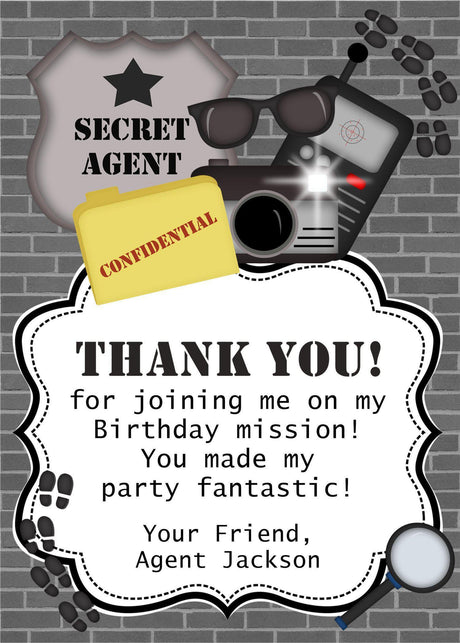 spy birthday thank you cards secret agent party design
