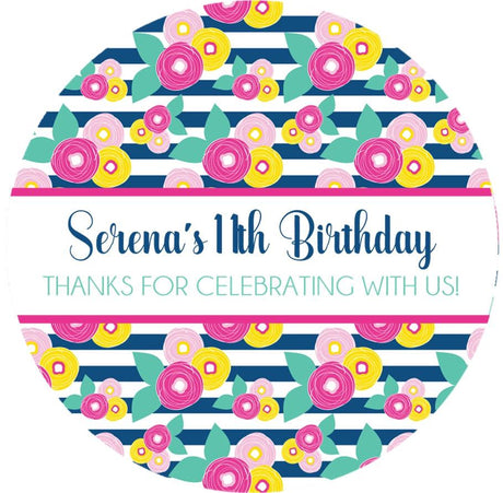 striped floral party favor label