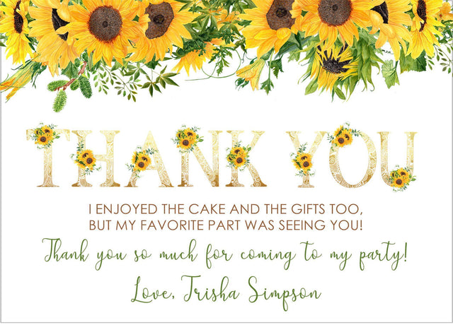 sunflower birthday thank you cards rustic floral party design