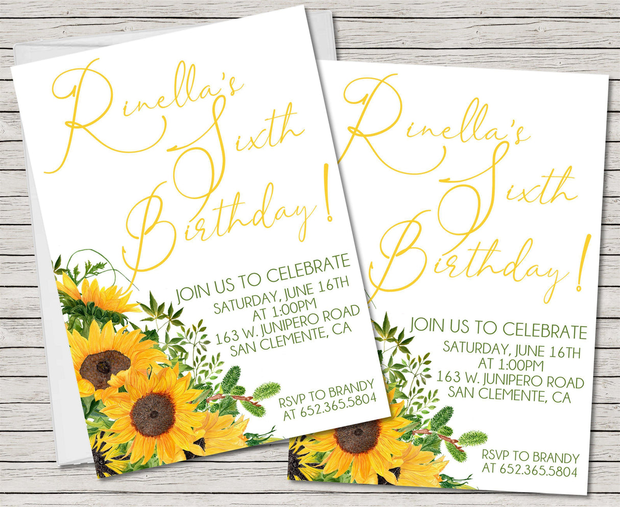 sunflower invitation cards adult birthday celebration style