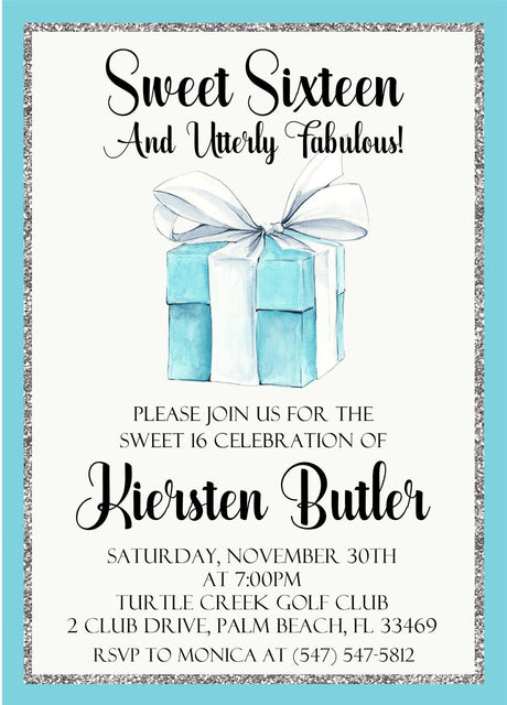 sweet 16 invitations tiffany blue gift box design