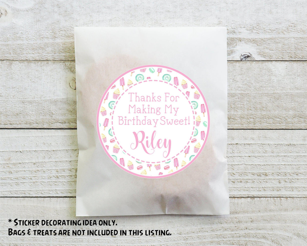 sweet treat themed party favor label