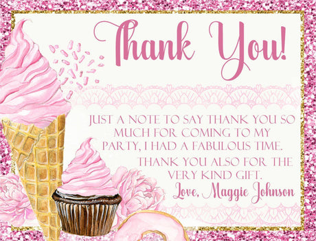 sweets birthday thank you cards pink dessert party design