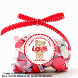tan teddy Valentine sticker for classroom exchange