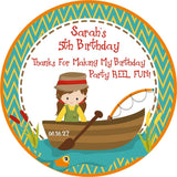 teal and orange fishing themed party favor label
