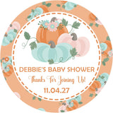 teal and orange pumpkin favor label