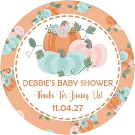 teal and orange pumpkin favor label