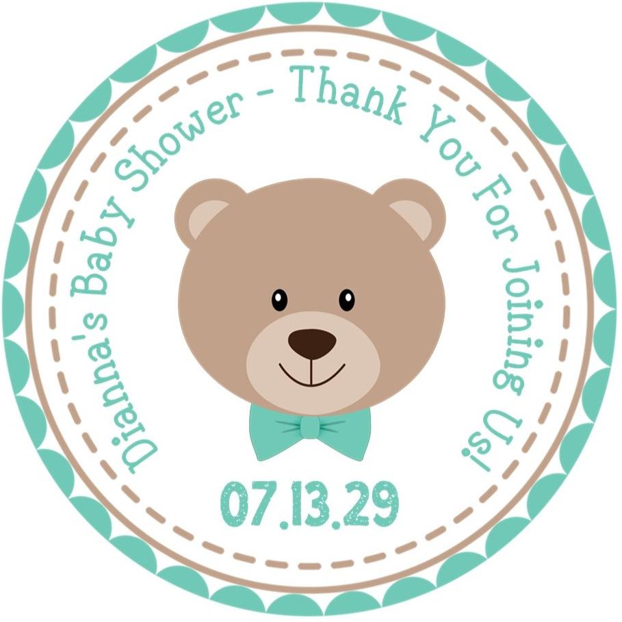 teal bow tie teddy bear baby shower sticker
