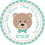 teal bow tie teddy bear baby shower sticker