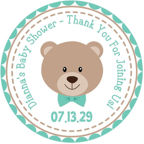 teal bow tie teddy bear baby shower sticker