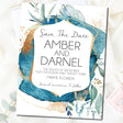 teal geode save the date cards modern botanical wedding design